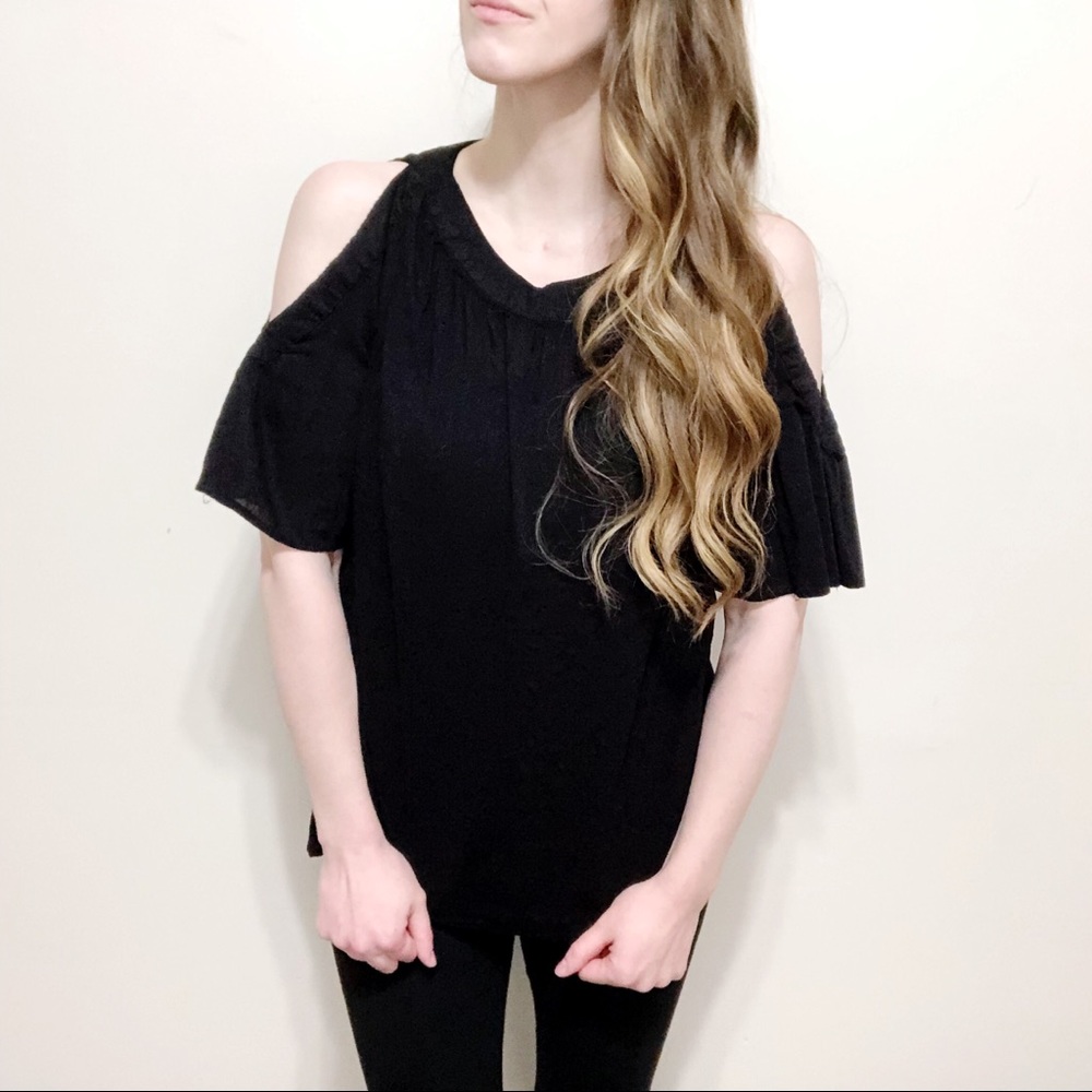 Old Navy Black Bell Sleeve Cold Shoulder Top - Picture 3 of 7